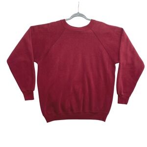 Vintage Hanes Sweatshirt Mens XL Burgundy Blank Raglan 90s Fleece Made in USA
